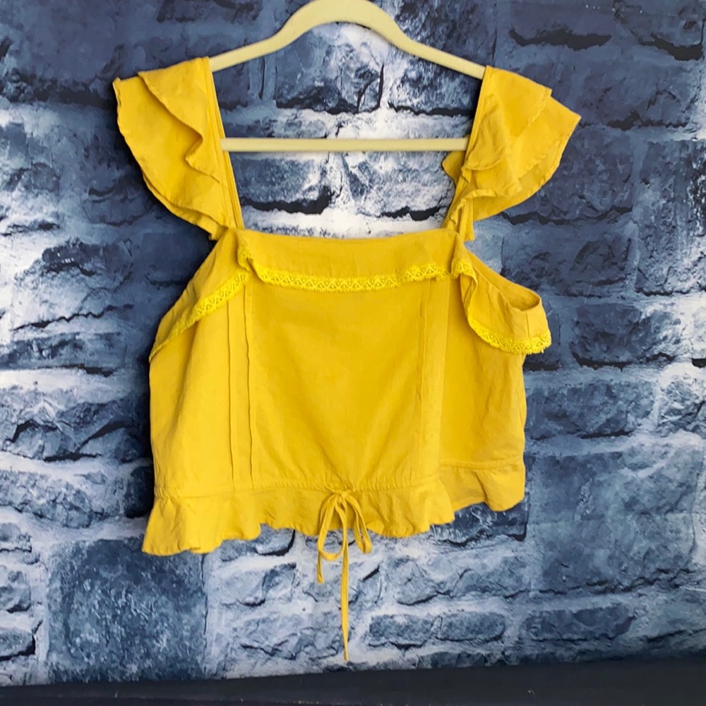 Lumiere Ruffled Boho cropped Top with Hem accent and Ruffled sleeves